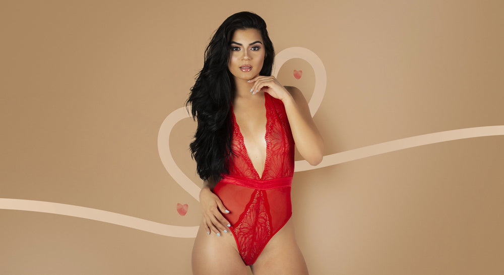 Sexy Lace Red Bodysuit for Women's.  Black lace bodysuit. Cute and erotic bodysuit.