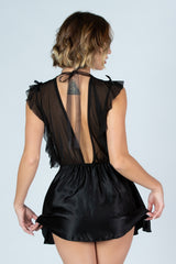 Embroidered Black Chemise with Skirt Detail